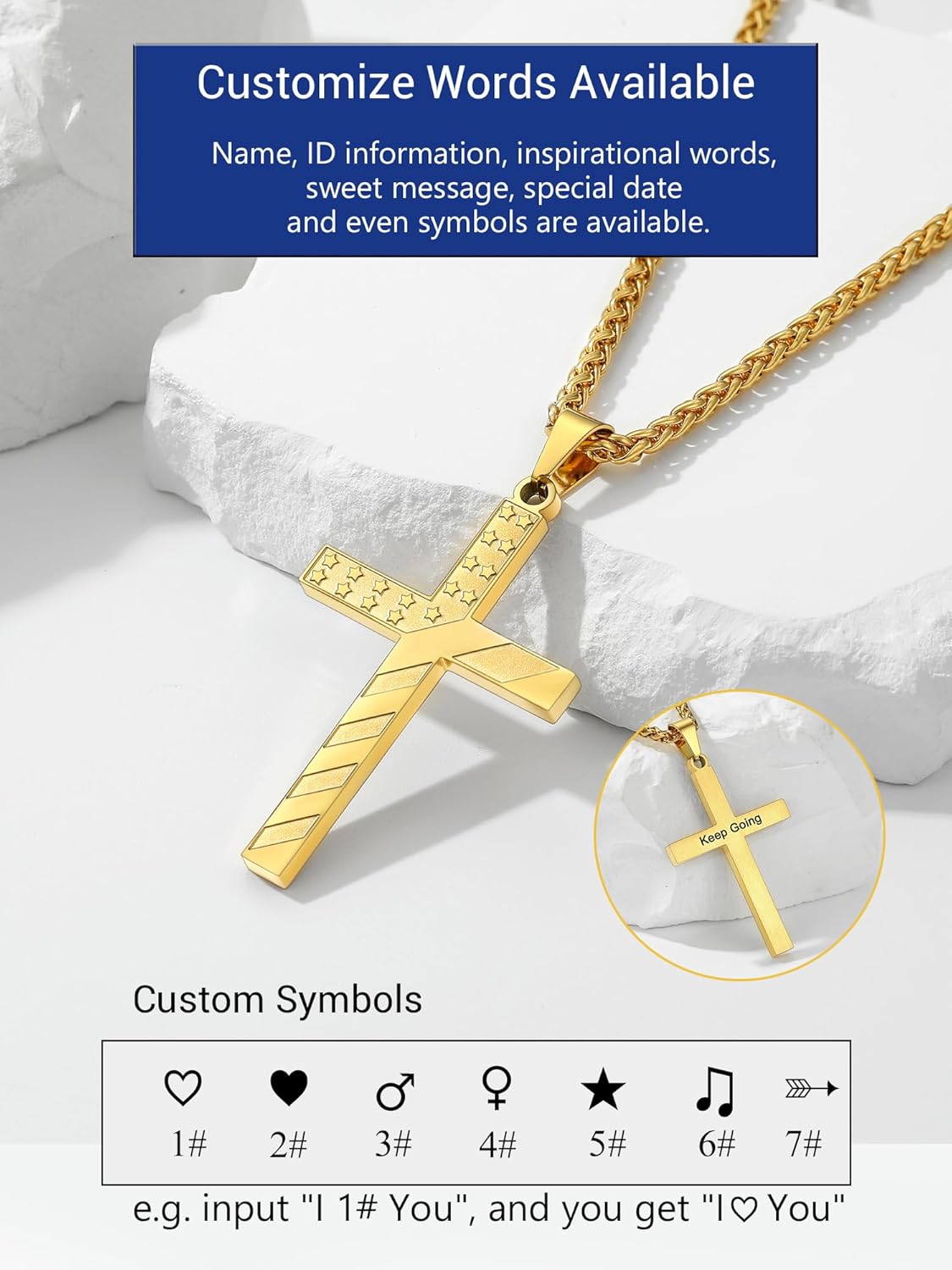 PROSTEEL American Flag Necklace for Men, USA Flag Eagle/Cross Pendant, Stainless Steel Dog Tag Necklace, US Patriotic Jewelry, 22"-24" Adjustable, Come with Box