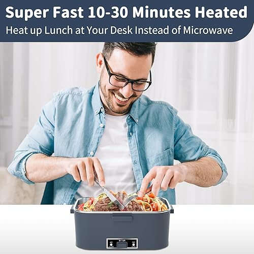 Miniatura 3 de Fiambrera eléctrica con calefacción para adultos con 2 contenedores de 1.8 L, interruptor de encendido y apagado y doble capa de 0.6 L, portátil de