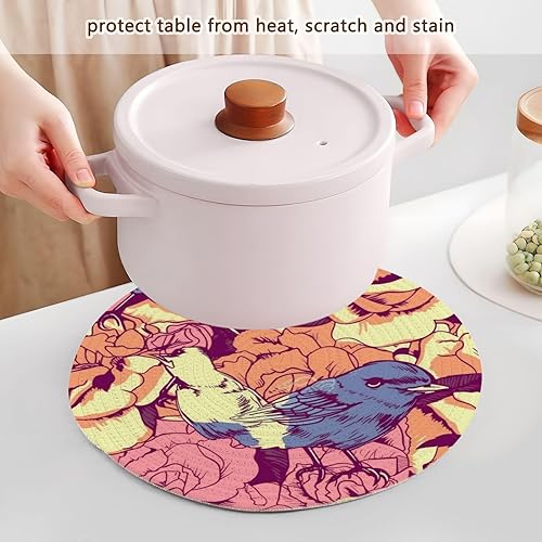 Miniatura 5 de 3 Pcs Non Slip Trivet Yellow and Blue Flowers and Birds for Hot Pots and Pans 15in Cotton Thread Weave Heat Resistant Hotpads for Instant Pot