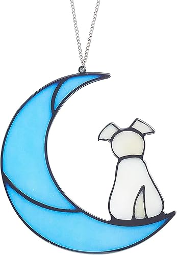 GORGECRAFT Atrapasoles colgantes para ventana de perro y luna, adorno colgante para ventana, decoración del hogar, jardín, regalos para amantes de
