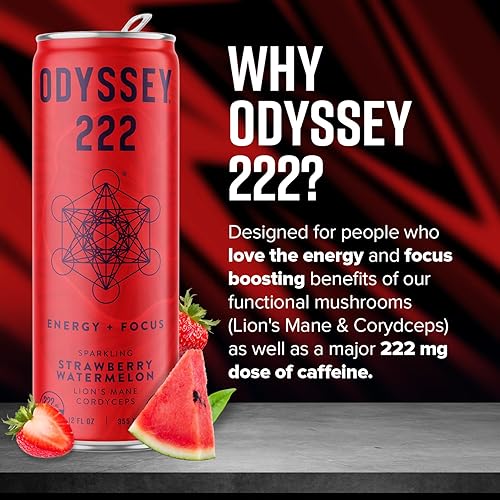 Miniatura 24 de Odyssey - Bebida energética 222, preentrenamiento, 222 mg de cafeína, bebidas energéticas limpias, L teanina, melena de león, cordyceps y té verde
