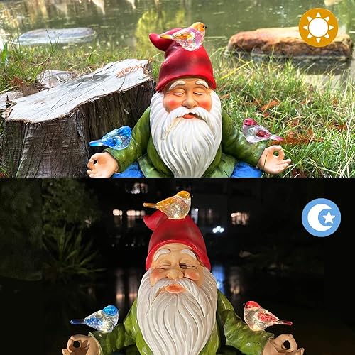 Miniatura 10 de 2 gnomos que juegan con bola, luz solar decorada, estatuas de decoración de jardín, figuras de jardín de resina (2 gnomos con una bola de vidrio)
