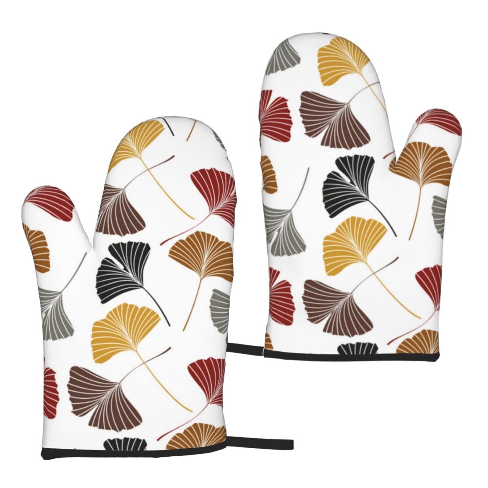 Ginkgo Leaves, Cooking Gloves Anti-Slip Oven Mitts,Heat Resistant Baking Mitts A Pair