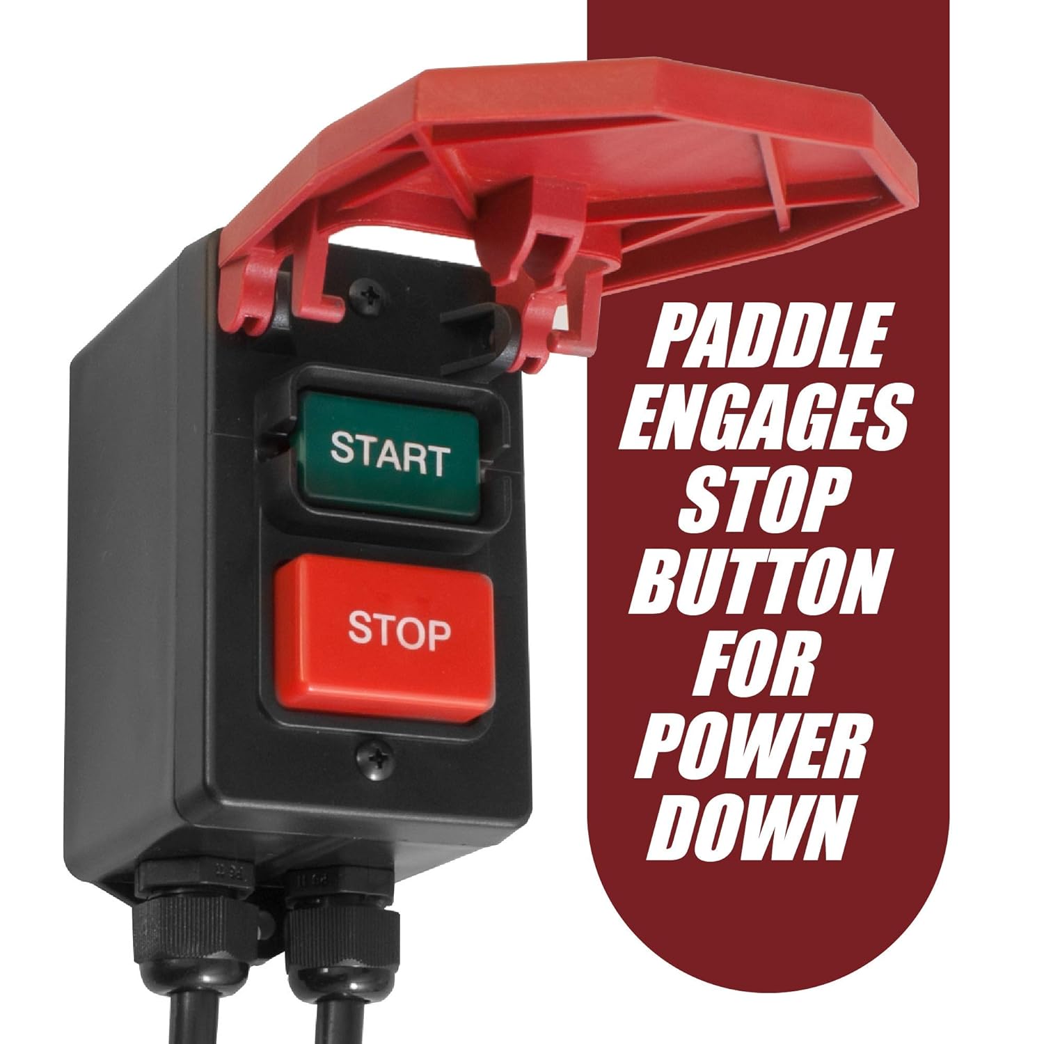 Fulton 110V Single Phase On/Off Switch with Large Stop Sign Paddle for Easy Visibility and Contact for Quick Power Downs Ideal for Router Tables Table Saws and Other Small Machinery