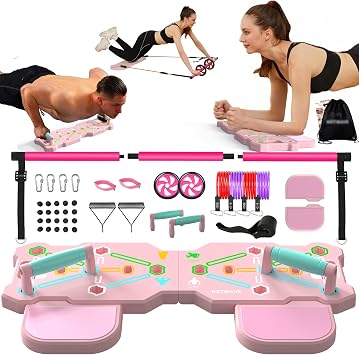 Push Up Board, Portable Pushup Board & Plank Trainer, Push Up Bar | Foldable Pushup Handles for Floor, Multifunctional Workout Equipment with 20 Gym Accessories for Men and Women at Home Gym
