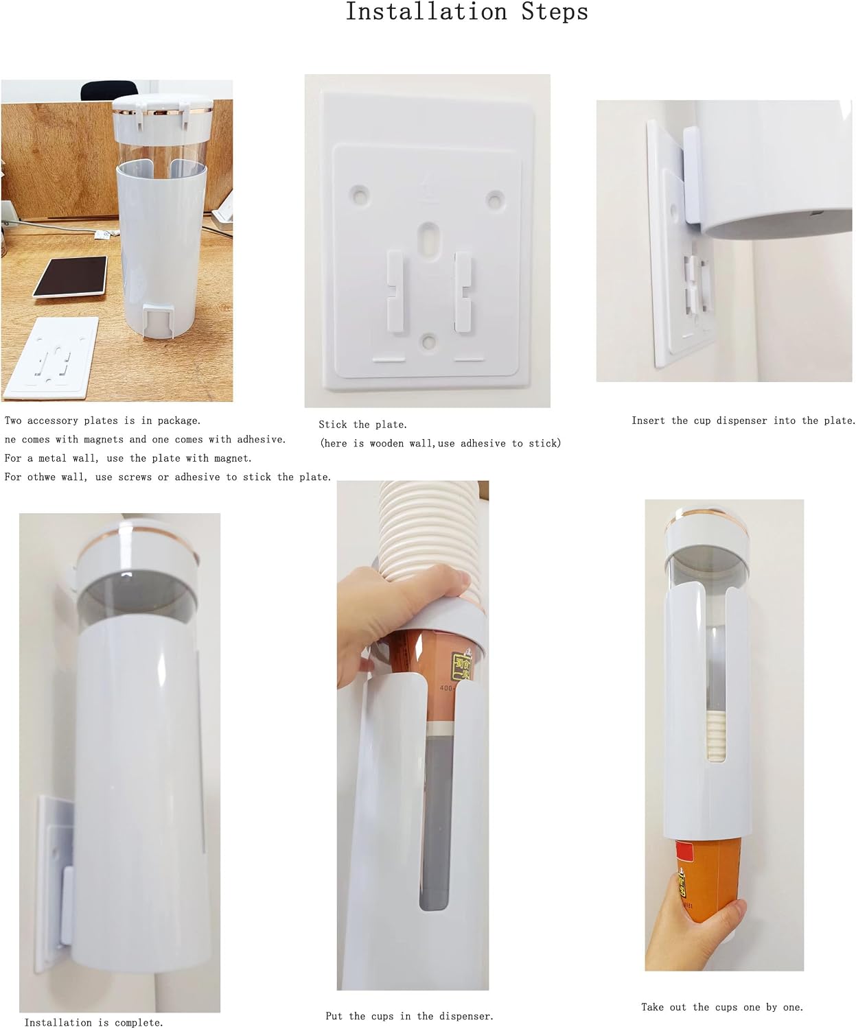 Coffee Machine or Water Dispenser Wall Mounted Disposable Cup Dispenser,fits 3 to 8 oz Paper or Plastic Cup Organizer,Including Magnetic Plate Cup Rack (M for 3-8 oz Cups) image 4
