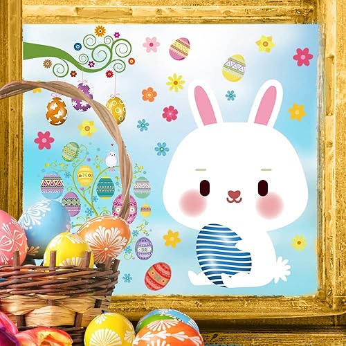 Miniatura 7 de 97 calcomanías de ventana para niños, 9 hojas, calcomanías de conejo de huevo, calcomanías de ventana para el hogar, oficina, suministros de