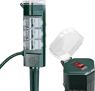 HBN Outdoor Power Strip Yard Stake with 6ft Extension Cord,Outside Multiple Plug Outlet with 6 Grounded Outlets,Weatherproof Extension Cord for Christmas Lights, Outdoor Lights,ETL Listed