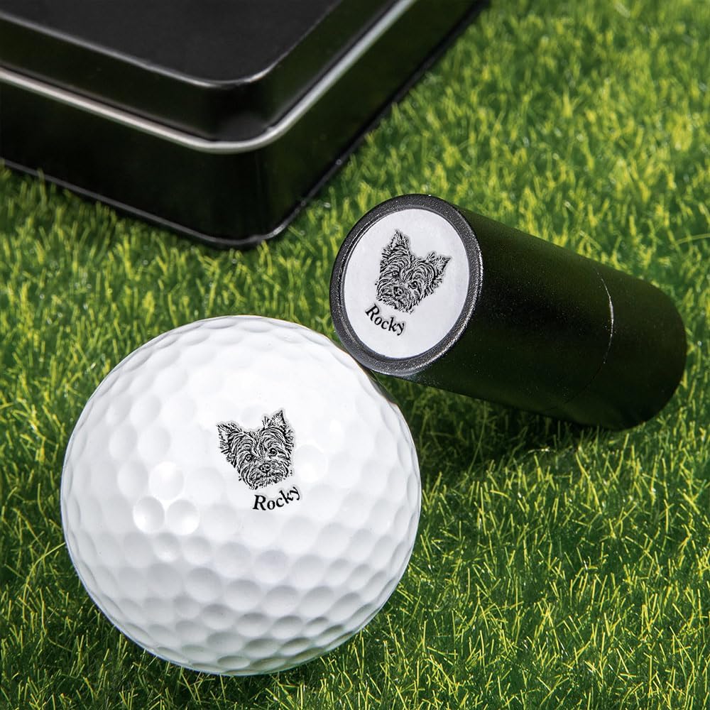 Personalized Dog Cat Portrait Photo Golf Ball Stamp, Custom Name and Pet Photo Golf Ball Marker with Metal Box Gift for Golf Players Pet Lovers