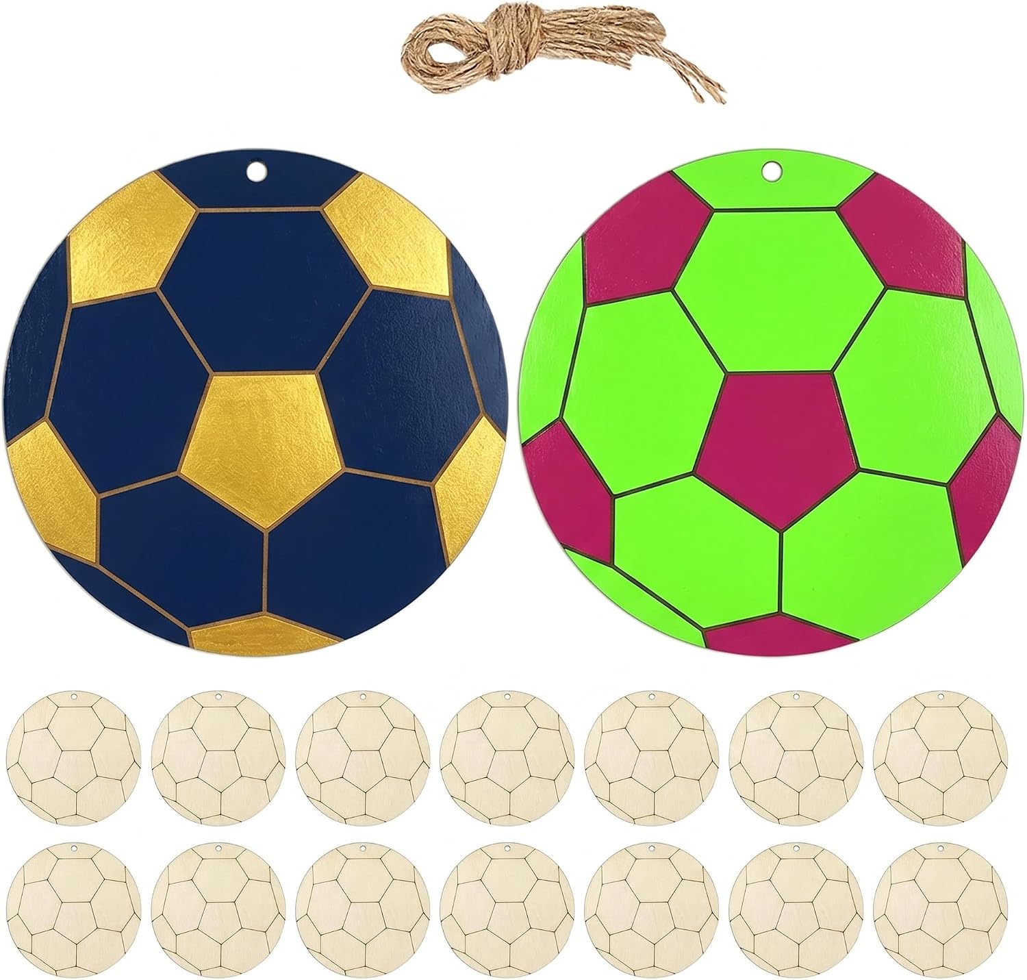 GLEAVI 30 Pcs Wooden Soccer Christmas Ornaments, 3.9 in DIY Craft Set