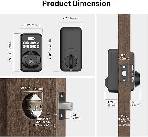 Miniatura 6 de Zowill - Cerradura de puerta de huellas dactilares, cerradura de entrada sin llave con 20 huellas dactilares biométricas, códigos de usuario,