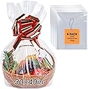 Yuiicaov 6PCS Extra Large Cellophane Bags, 30x40 Inches Clear Cellophane Wrap for Gift Baskets, Jumbo Huge Packaging Clear Gift Bags 2.8 Mil Thick