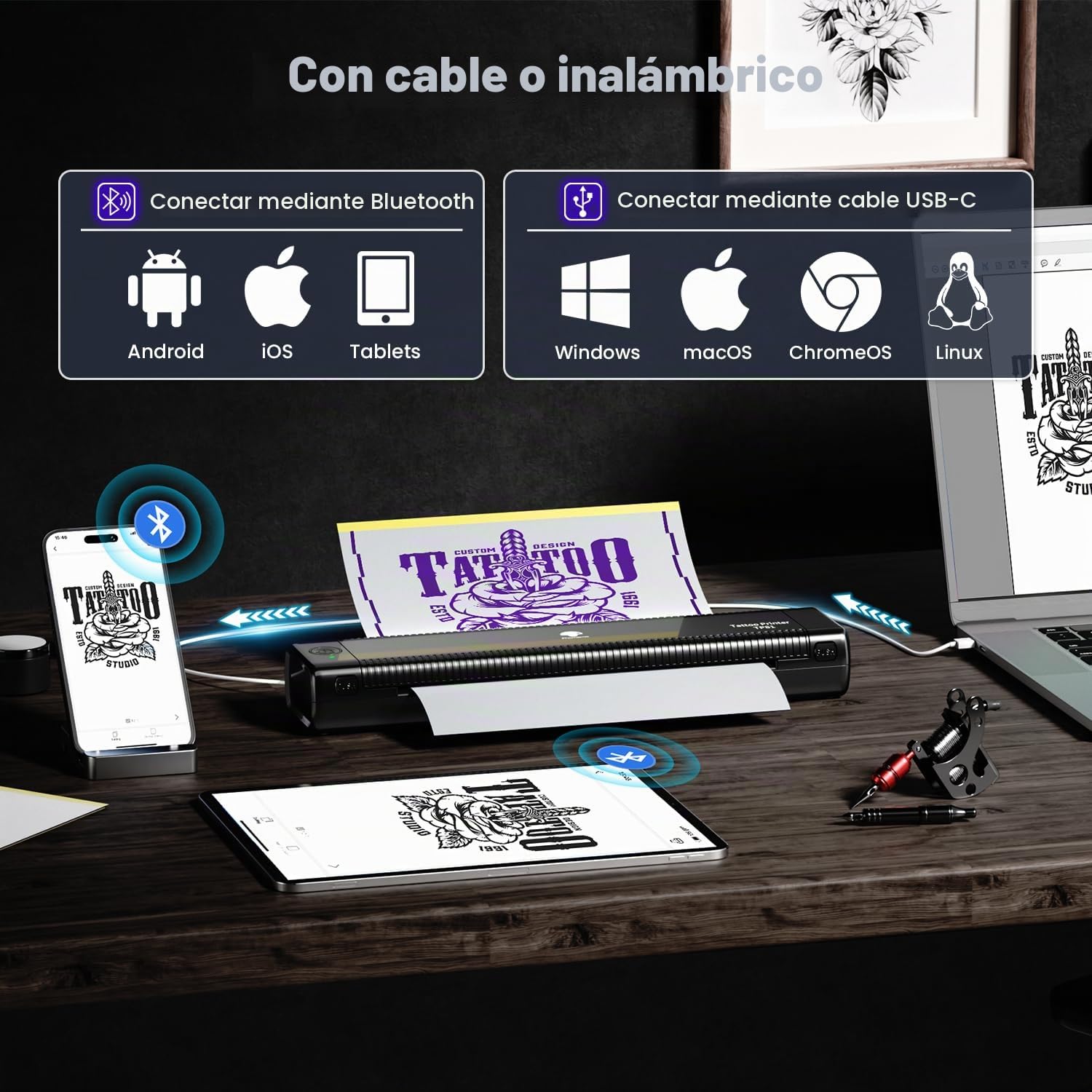 Phomemo TP81 Termocopiadora Tattoo, Impresora Termica Tattoo, Impresora Térmica de Tatuajes con 10 Hojas de Papel Térmico para Tatuajes Copiadora Tattoo Transfer,Compatible con Tablet PC, Smartphone