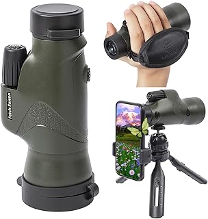 Fetch Falcon 12x50 IPX7 Nitrogen-Filled BAK4 FMC Monoculars(2023 Fifth Generation,Eyepiece 25.5cm Under 1 M Water 30 Minutes NO Leak) with Designed Phone Holder, Tripod, Hand Strap (HD IPX7 Green)