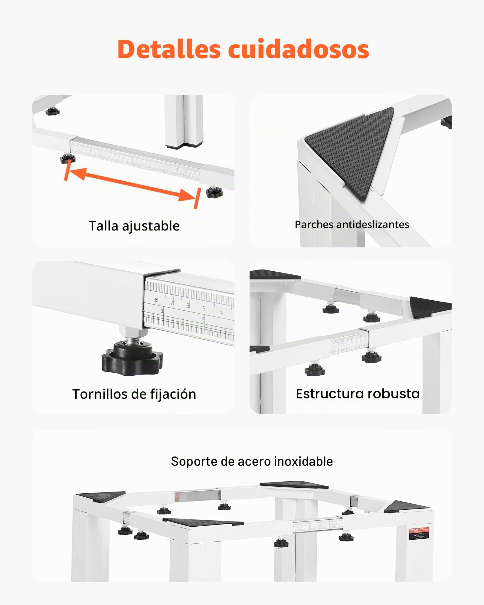 VEVOR Soporte Ajustable para Lavadora Alto de 300 mm, Base de Lavadora de Acero Resistente, Capacidad de Carga de 544 kg, Pedestal Universal para Secadora, Patas Antideslizantes, 1 Pieza, Blanco