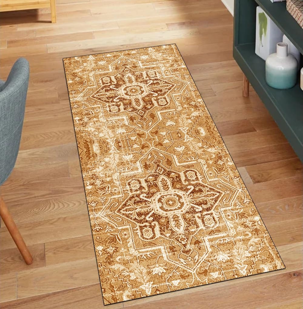 Alfombra de pasillo estilo boho naranja ideal para dar vida y calidez a tu cocina larga