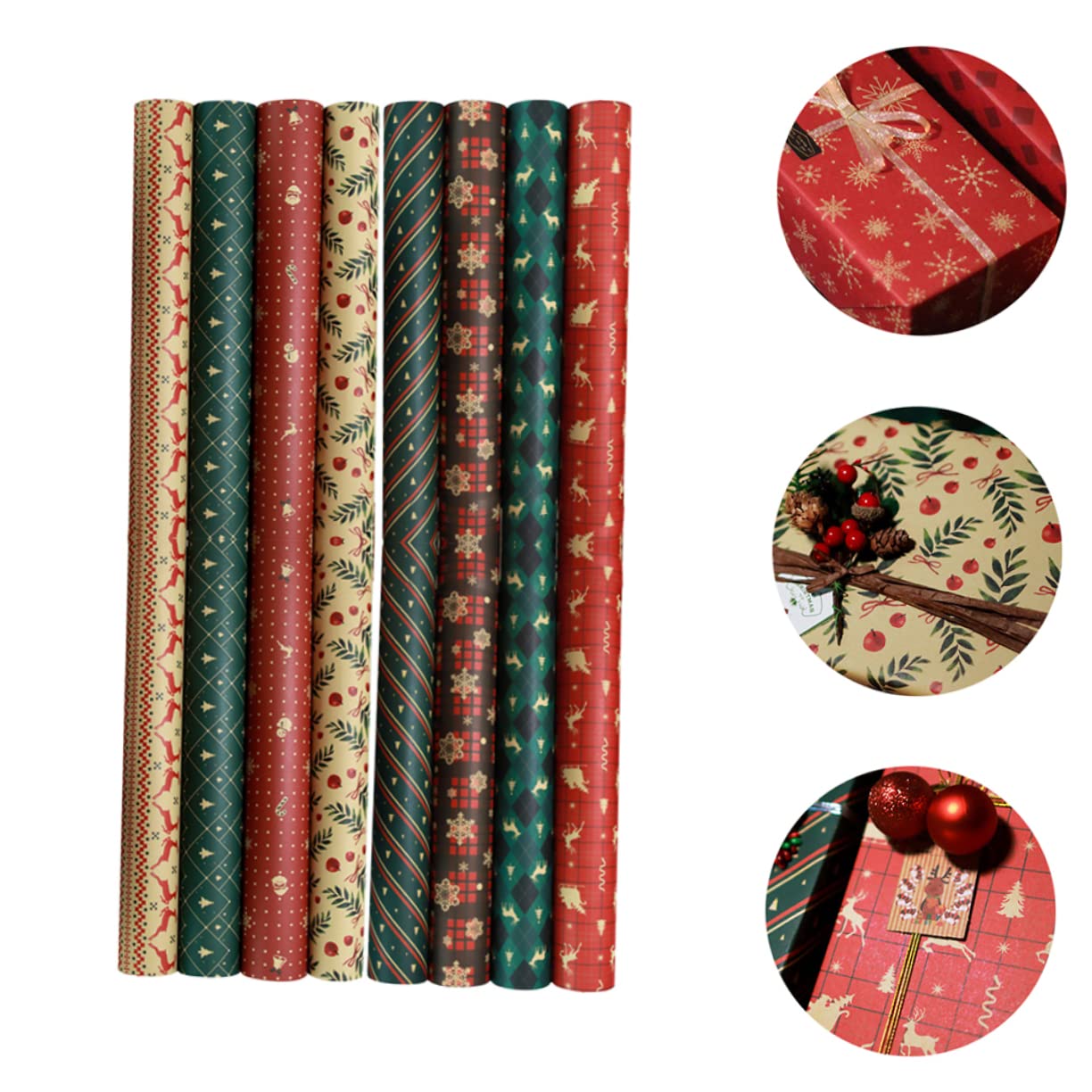 Healvian 4 Zestawy Sztuk Retro Papier Do Pakowania Prezentów Bożonarodzeniowych I Urodzinowych Z Motywem Świątecznym Kraft Papier Bezpieczny I Wytrzymały Idealny Do Diy I Dekoracji 8 Szt.*4
