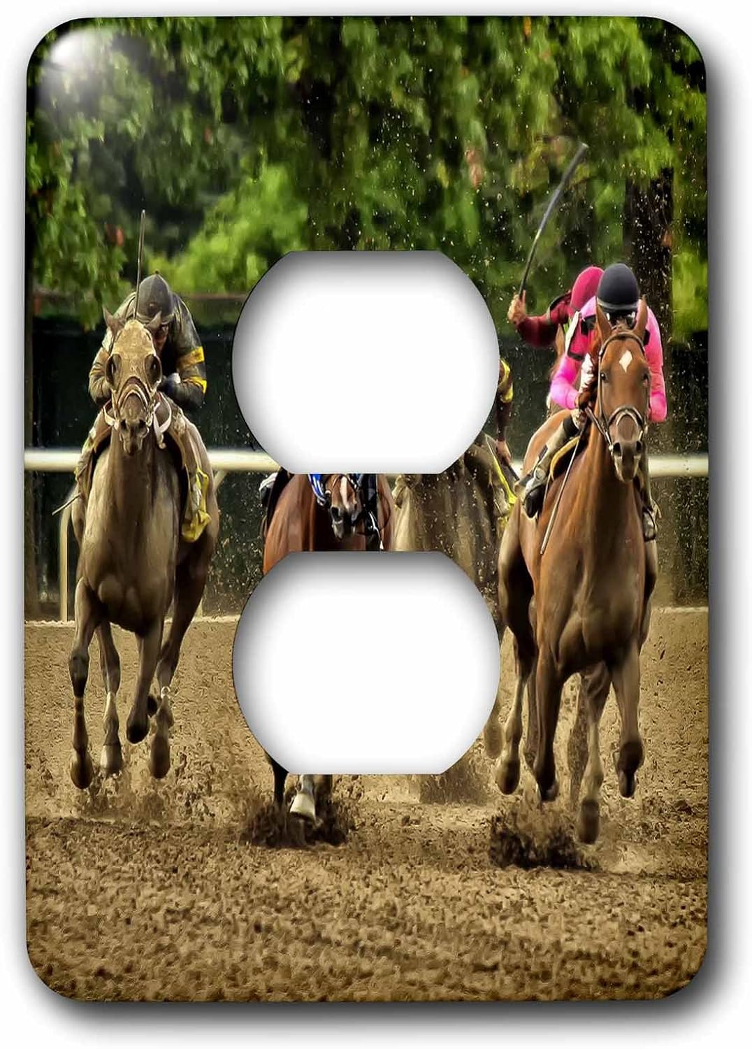 3dRose LLC lsp_98372_6 Horses and Jockeys Racing To Finish Line, Mud Flying 2 Plug Outlet Cover