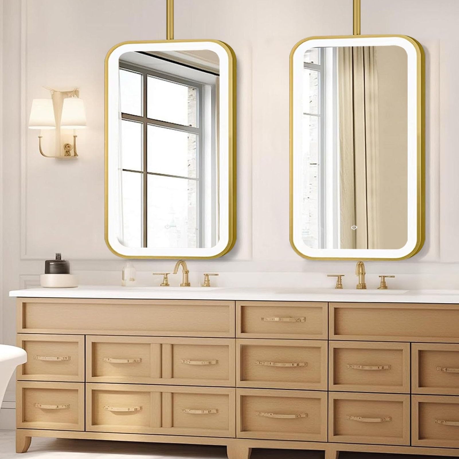 Miroir rectangulaire mural doré 40x70 cm avec bras articulé