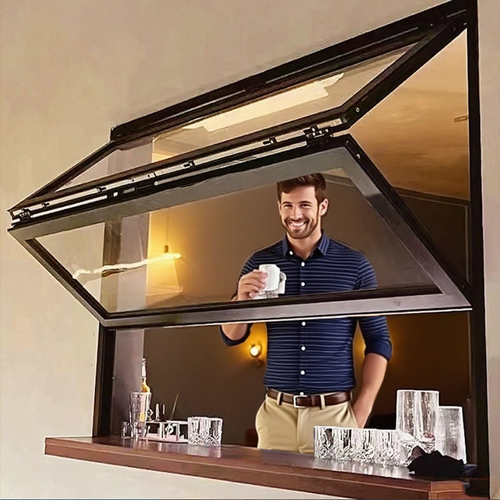 Fenêtre coulissante verticale pliable sans rail inférieur en alu