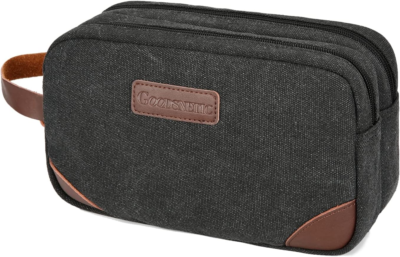 Mens Travel Toiletry Bag Canvas Leather Cosmetic Makeup Organizer