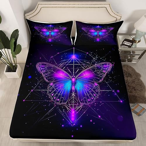 Miniatura 1 de Juego de ropa de cama con estampado de mariposas bohemias, juego de cama tamaño individual con mandala y cielo estrellado para niñas, adolescentes,