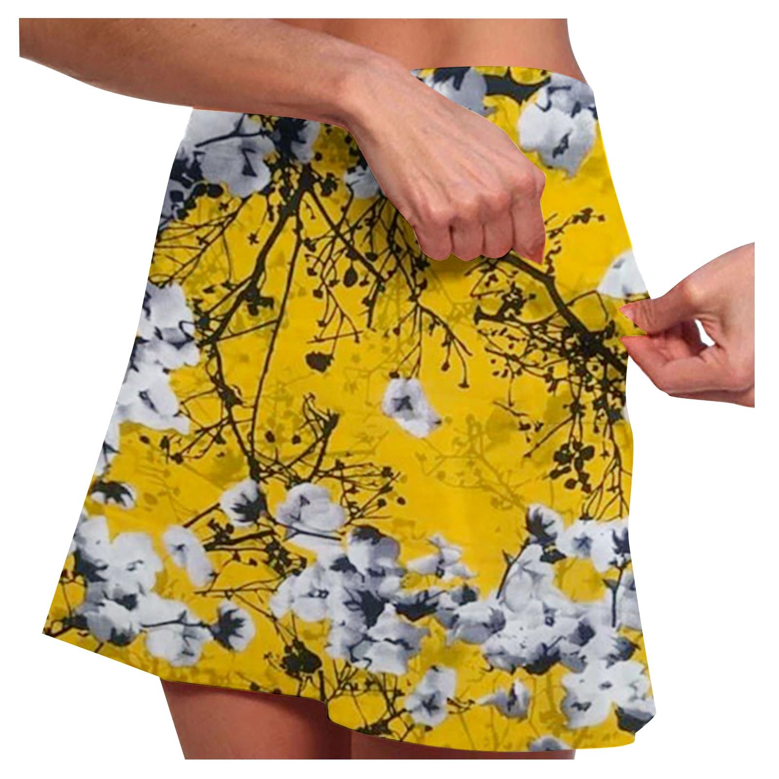 Jupe Short Femme Ete Sport 2 en 1 Grande Taille Jupe Tennis avec Poche Décontracté Skorts Skirt Ventre Plat Fleurs Imprimé Jupette pour Le Golf La Randonnée La Course À Pied Le Cyclisme