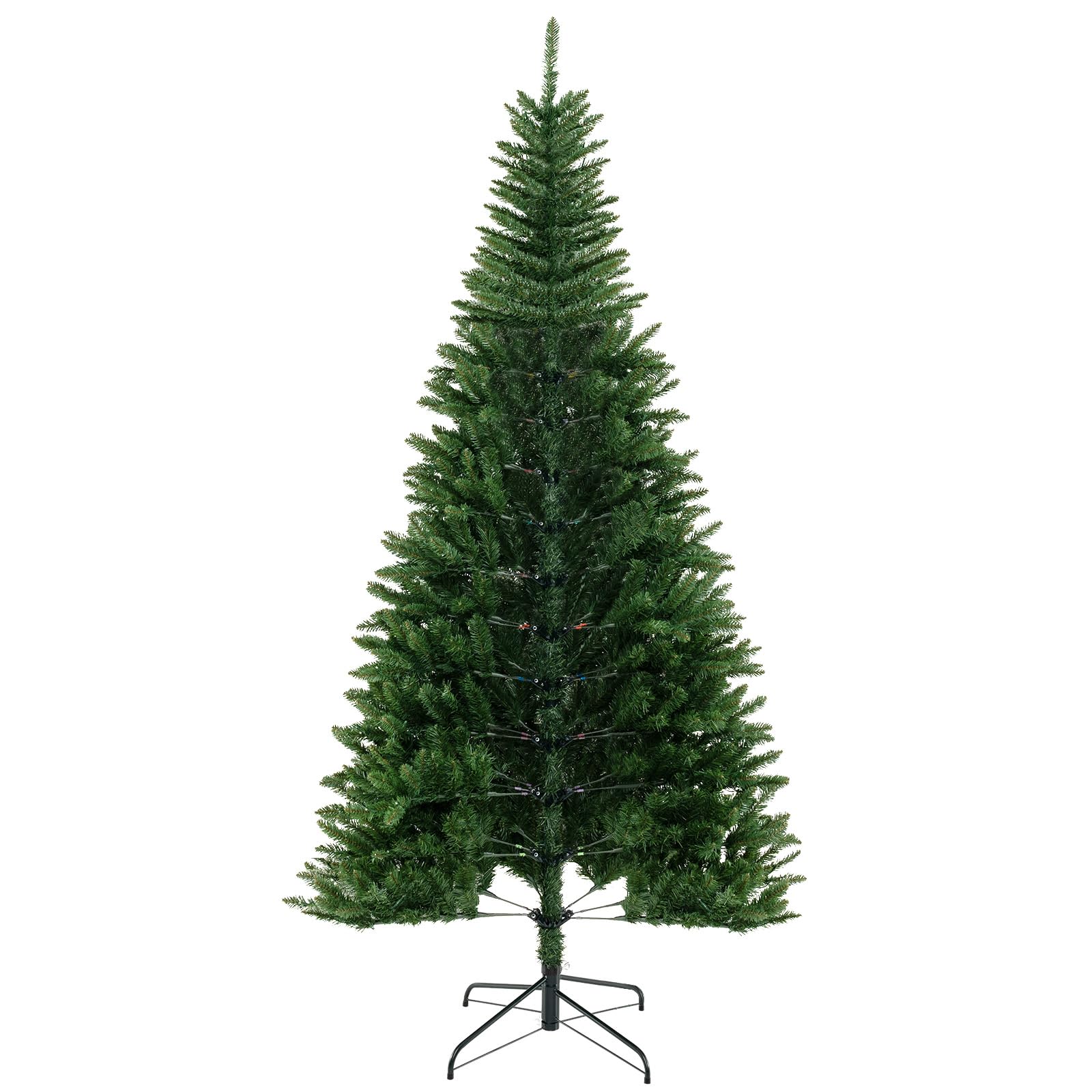 COSTWAY Árbol de Navidad Artificial Verde 240 cm, arbol de Navidad con Luces Incorporadas, 1137 Ramas de PVC, 360 Luces LED, 270° de Esquina, Arvore de Natal Hogar Oficina Fiesta