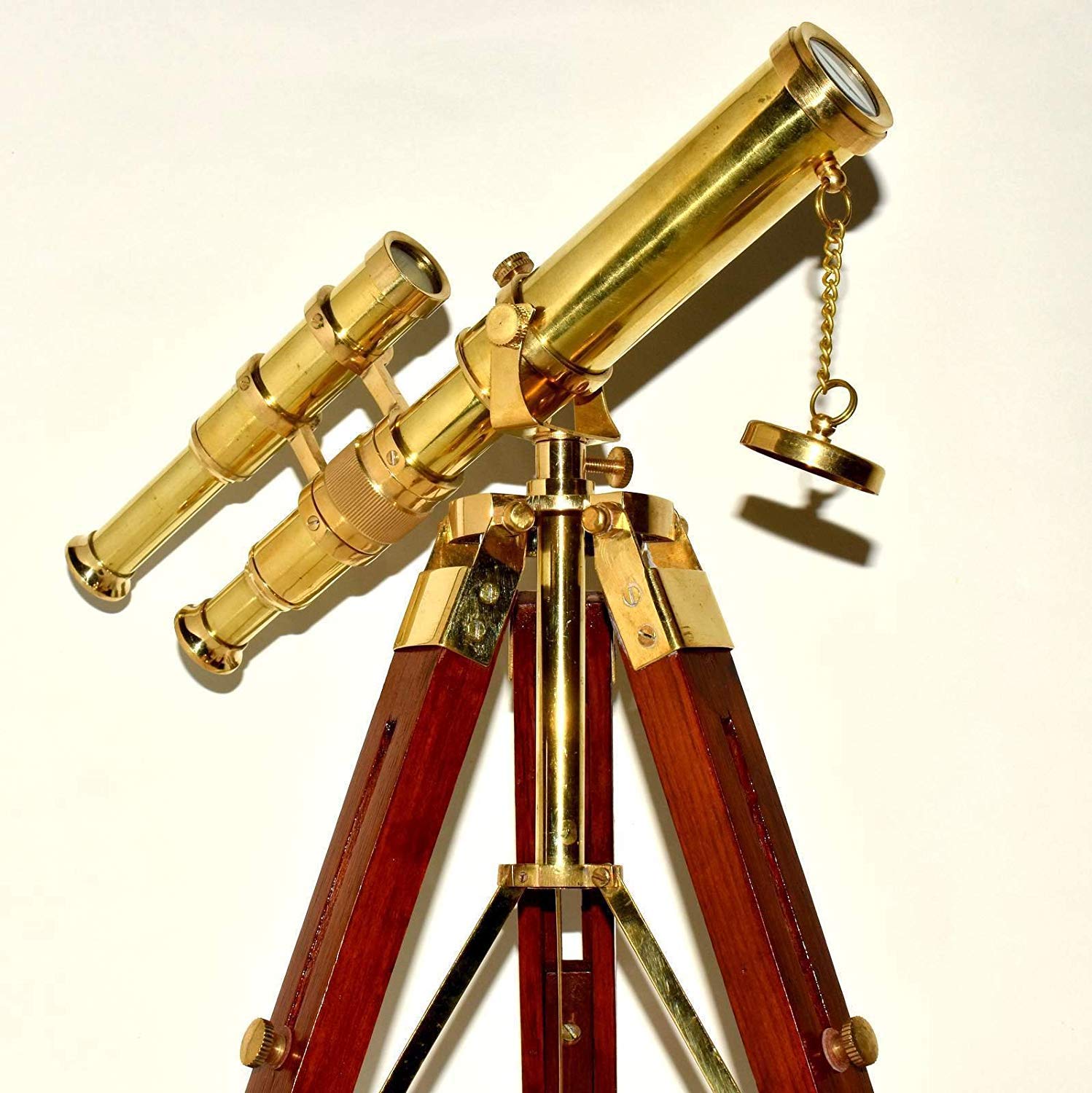 Marine Navy Nautical Vintage Brass Telescope Barrel Brown Wooden Tripod A4