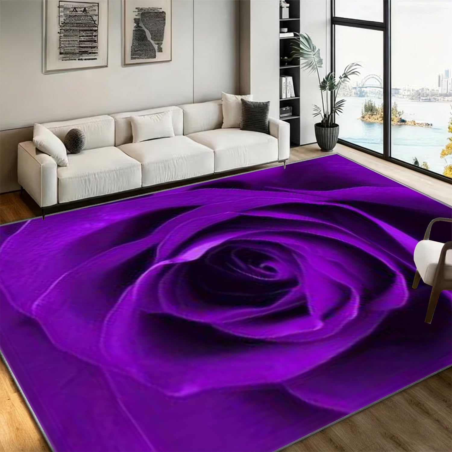 Bycmuoz Romantic Purple Roses Hallway Runner Rug for Walkway, 160x200cm, Valentine's Day Rose Pattern Anti-Slip Area Rugs, Soft Reduce Noise Pet Friendly Washable Carpet for Dorm Living Room