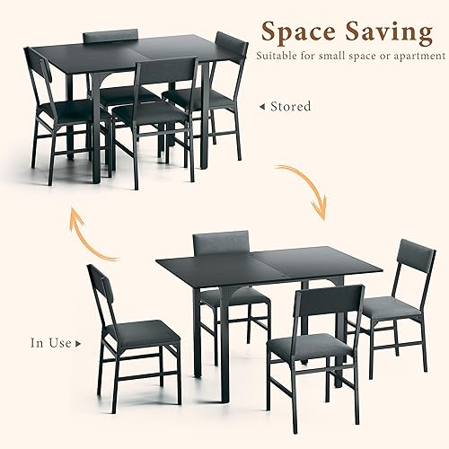 Miniatura 4 de Juego de mesa de comedor para 4, juego de mesa de cocina extensible con cojines y sillas, conjunto de 4, mesa de comedor rectangular con marco de