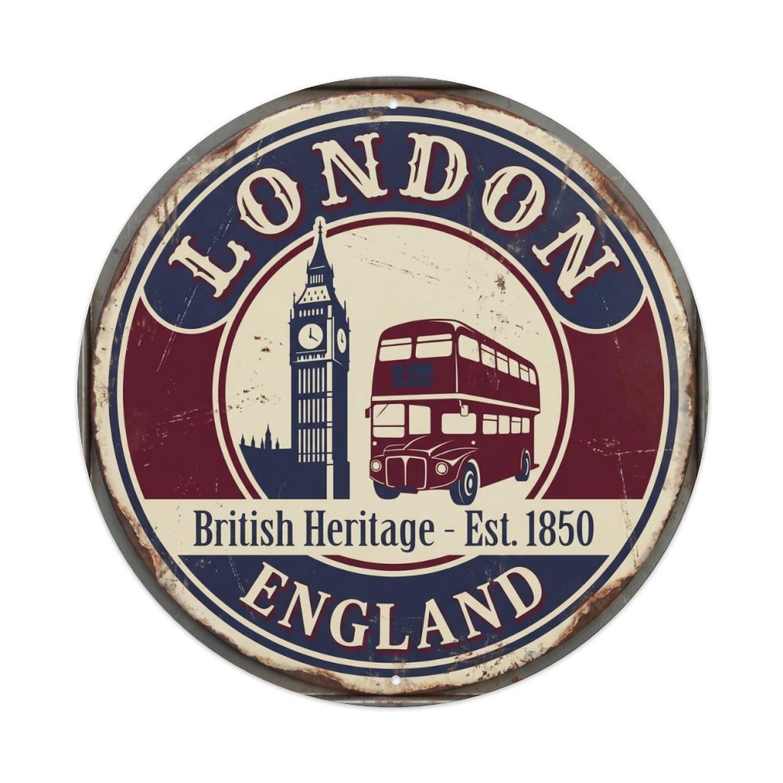 Vintage Travel London England Metal Tin Sign Plaque Wall Decor for Cafe, Club Bar, Office, Home Garden Metal Poster 8x12Inch