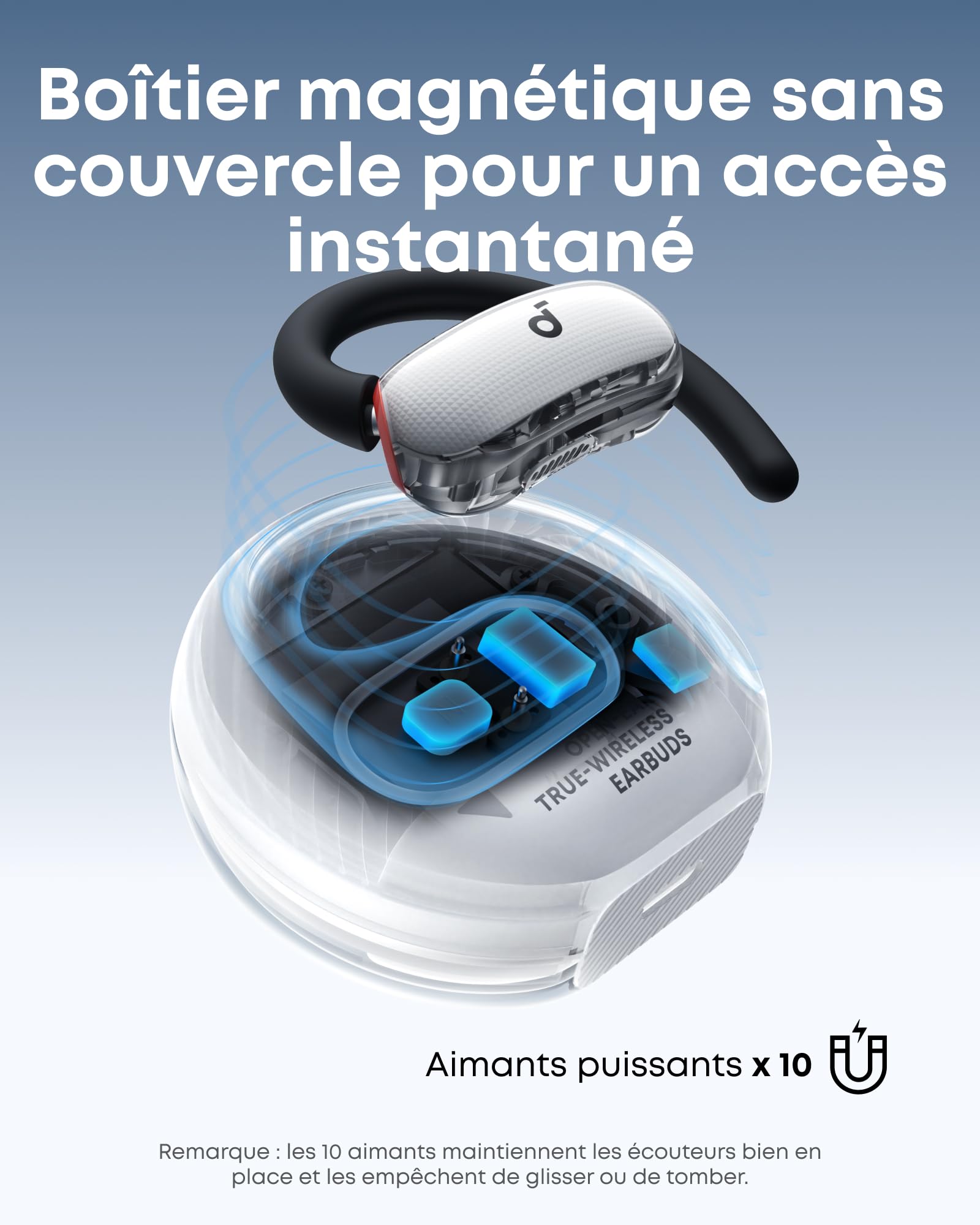 Soundcore V40i Écouteurs à Oreilles Libres by Anker, Son Cristallin, 4 Tailles Ajustables pour Toutes Les Tailles d'oreilles, Basse Profonde, IP55, Autonomie 21H, Netteté IA des Appels, Bluetooth 5.4