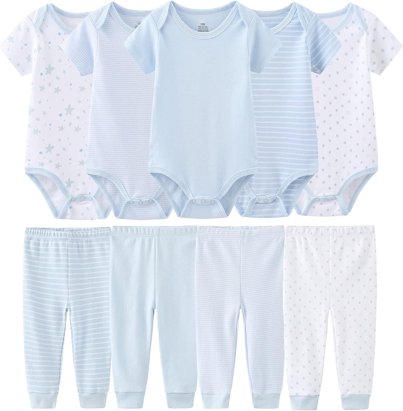 MAMIMAKA Newborn Baby Clothes Set - Short Sleeve Baby Boy Pants & Girl Bodysuits - Layette Sets