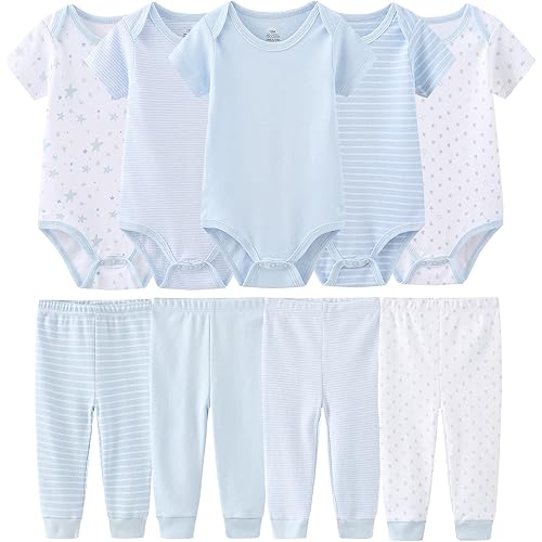 Newborn Baby Clothes Set - Short Sleeve Baby Boy Pants & Girl Bodysuits - Layette Sets
