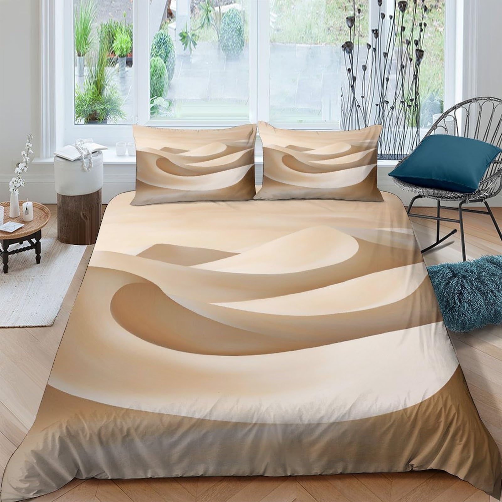 Ctjqhvkz Style-5 3D Printed Sand Pattern Fitted Sheet Microfiber Soft Beige Wave Mattress Cover For Bedroom Guestroom Decor Single（135X200cm）