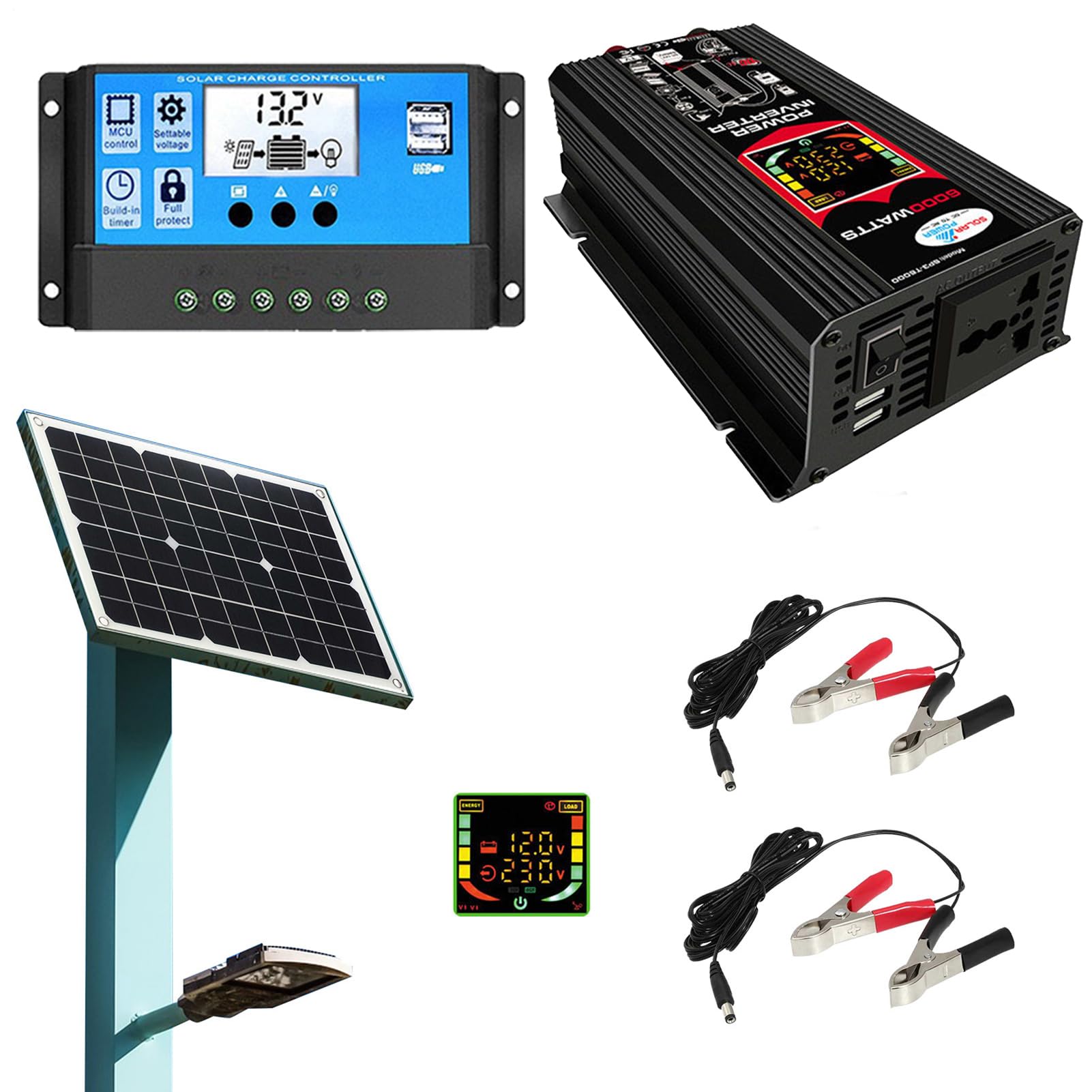Kit Pannello solare, Kit Completo Pannello Solare 6000 W con Inverter per Viaggi in Campeggio Esterno, Energia Portatile 220 V.