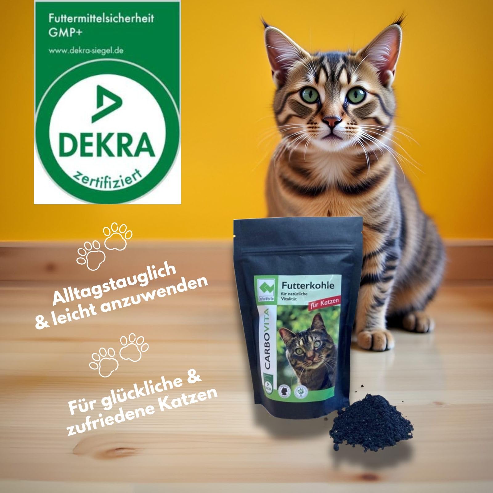 CarboVerte Katzen Futterkohle 200 g – Natürliche Hilfe bei Durchfall & sensibler Verdauung, entgiftet den Magen-Darm-Trakt, neutral im Geschmack & gut verträglich
