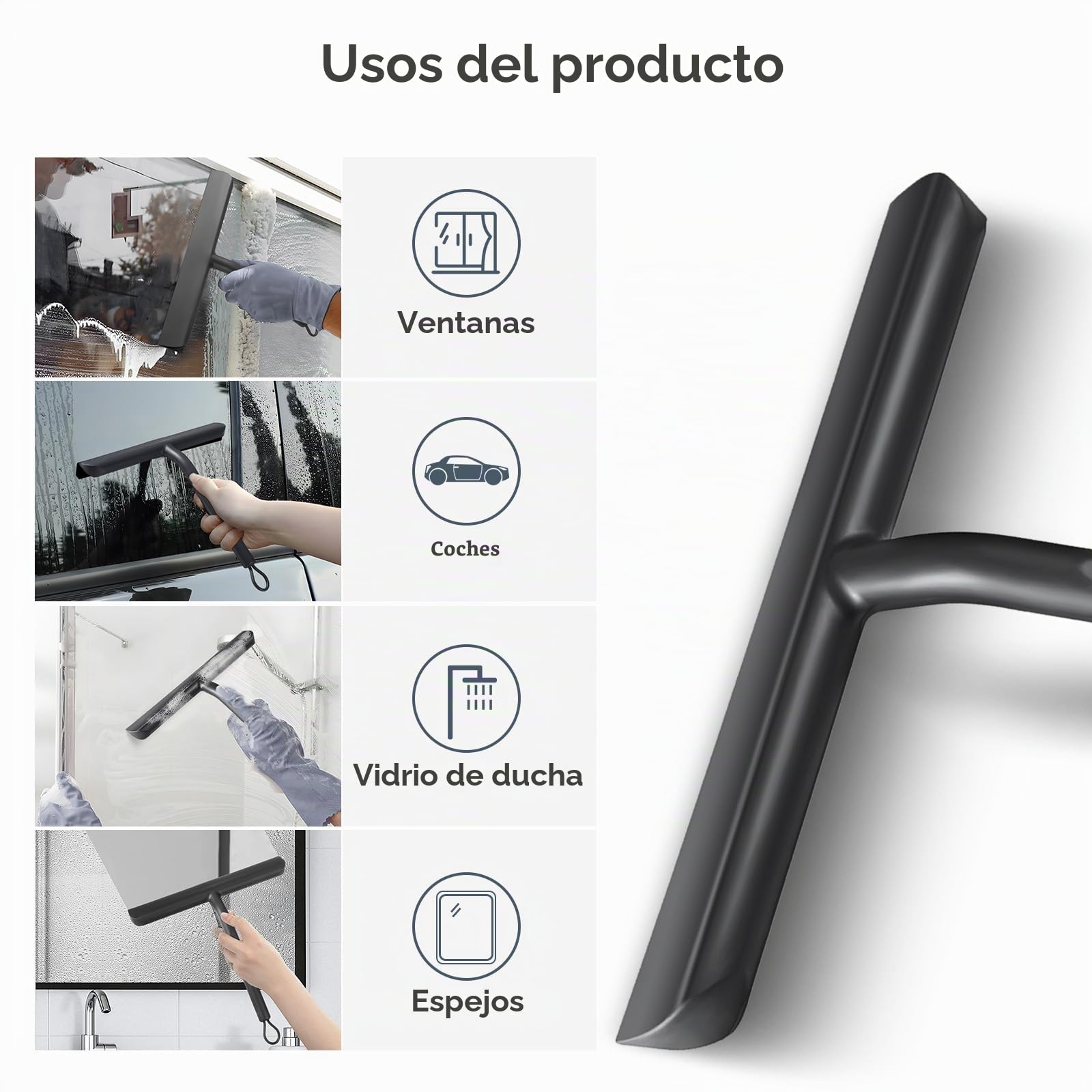 Vinabo rasqueta limpiacristales Ducha,Limpia Cristales mamparas Ducha, Limpia mamparas con Soporte para Ducha, baño, Azulejos, Espejos, Ventanas (21 cm, Negro) (Paquete de 5)