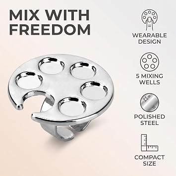 Silver Mini Manicure Palette Metal Paint Palette Finger Rings Nail Art Tools Makeup Palettes