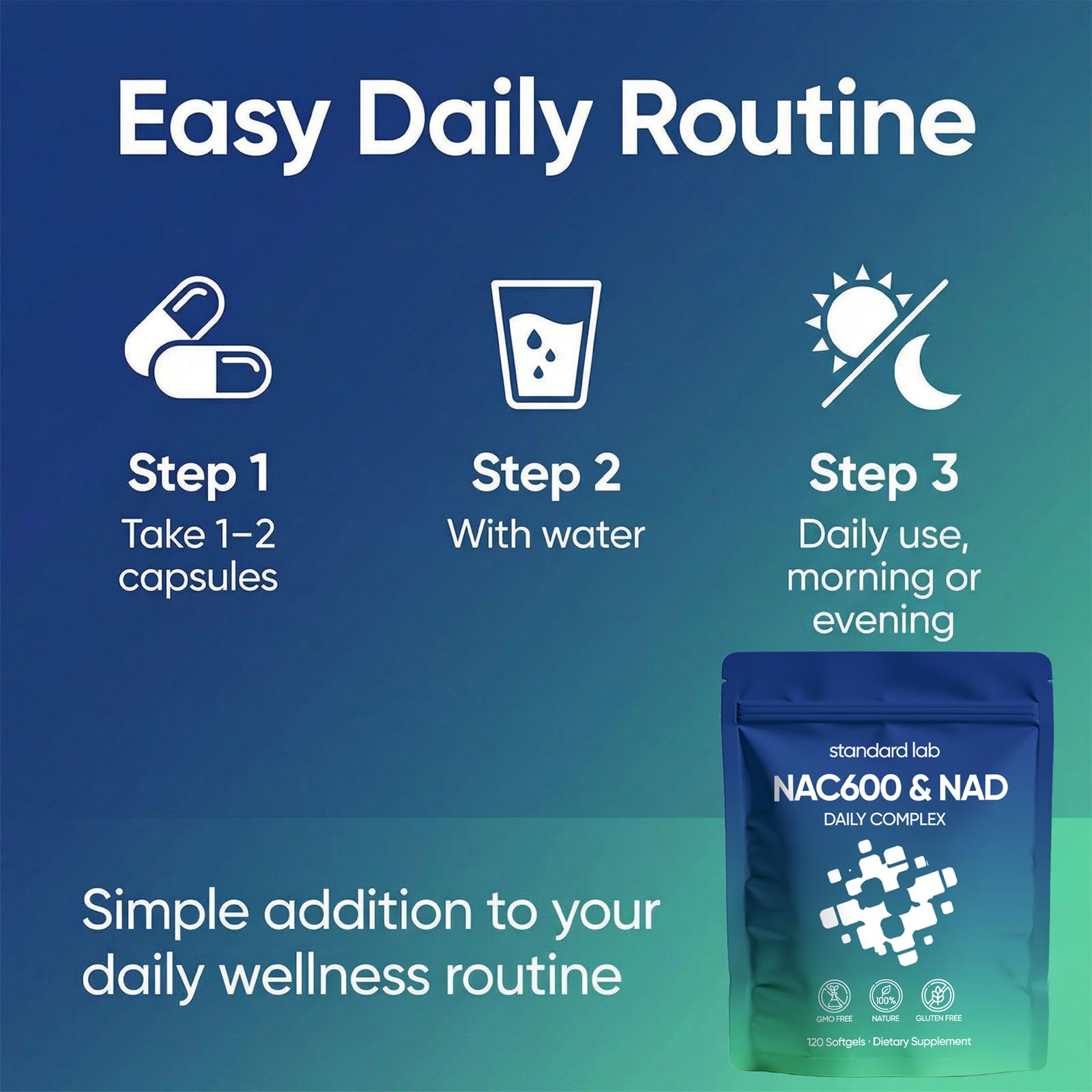 Standard Lab NAC 600mg & NAD+ Daily Complex Capsules, NAC Supplement with NAD for Antioxidant, Cellular Energy and Immune Support, Daily Wellness Formula, Non-GMO, Gluten Free, 120 Softgels — Amazon image 7