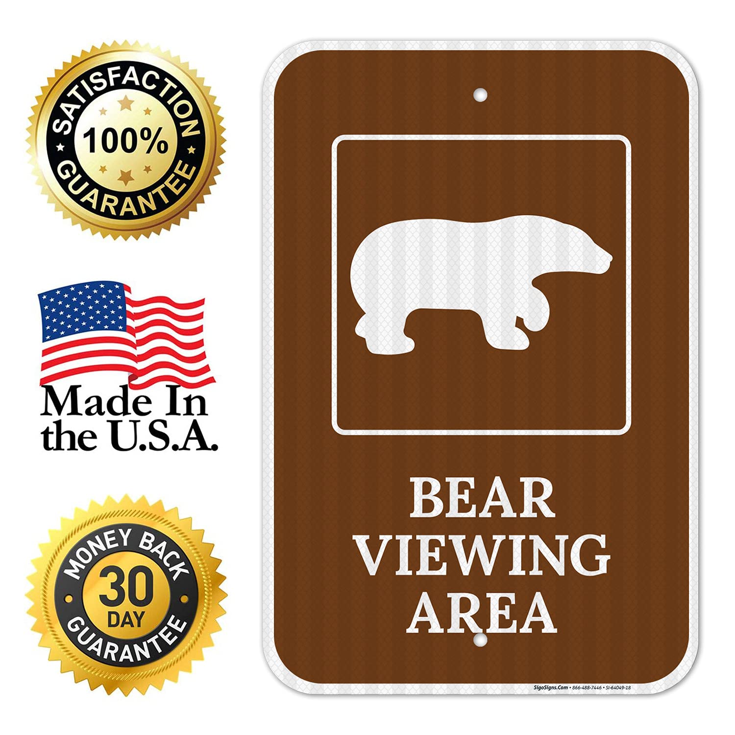 Bear Viewing Area with Graphic Sign, 12x18 Inches, 3M EGP Reflective .063 Aluminum, Fade Resistant, Made in USA