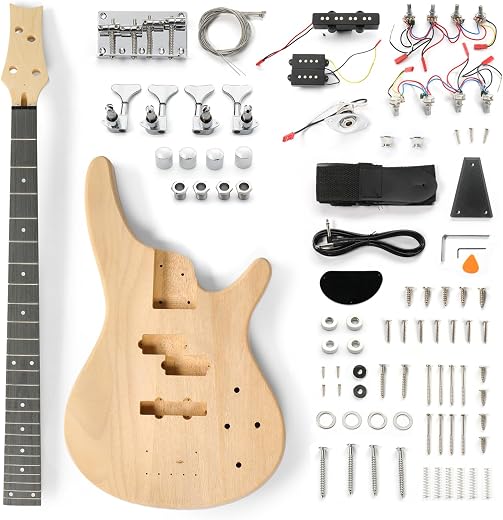 Ktaxon DIY Electric Guitar Kit, 44Inch DIY Bass Guitar Kit with Mahogany Body, Solid Wood Fingerboard and Maple Neck, Easy...