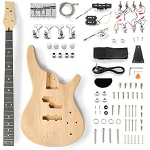 Ktaxon DIY Electric Guitar Kit, 44Inch DIY Bass Guitar Kit (KIB) | Mahogany Body, Solid Wood Fingerboard and Maple Neck, Easy Installation & All Accessories Included to Build Your Own Guitar