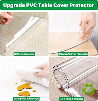 32X32 Inch 1.5mm Clear Plastic Coffee Dining Table Protector Tablelcloth Square PVC Desk Pad Mat Plastic Tablecloth Furniture Protective Cover Work Table Protector End Countertop Cover Mat