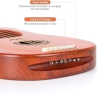 Vista 5 de Arpa de Lira de 7 Cuerdas, AKLOT 7 Cuerdas de Metal Arpa Lye Sillín de Hueso Caoba con Llave de Afinación y Funda Negra