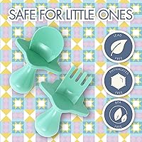 Vista 49 de Elli&Nooli Silicone Baby Utensils Set - 2 Count, Yellow - Star-Shaped Choke Guards for Constructive Eating - Spoon & Fork for Self Feeding