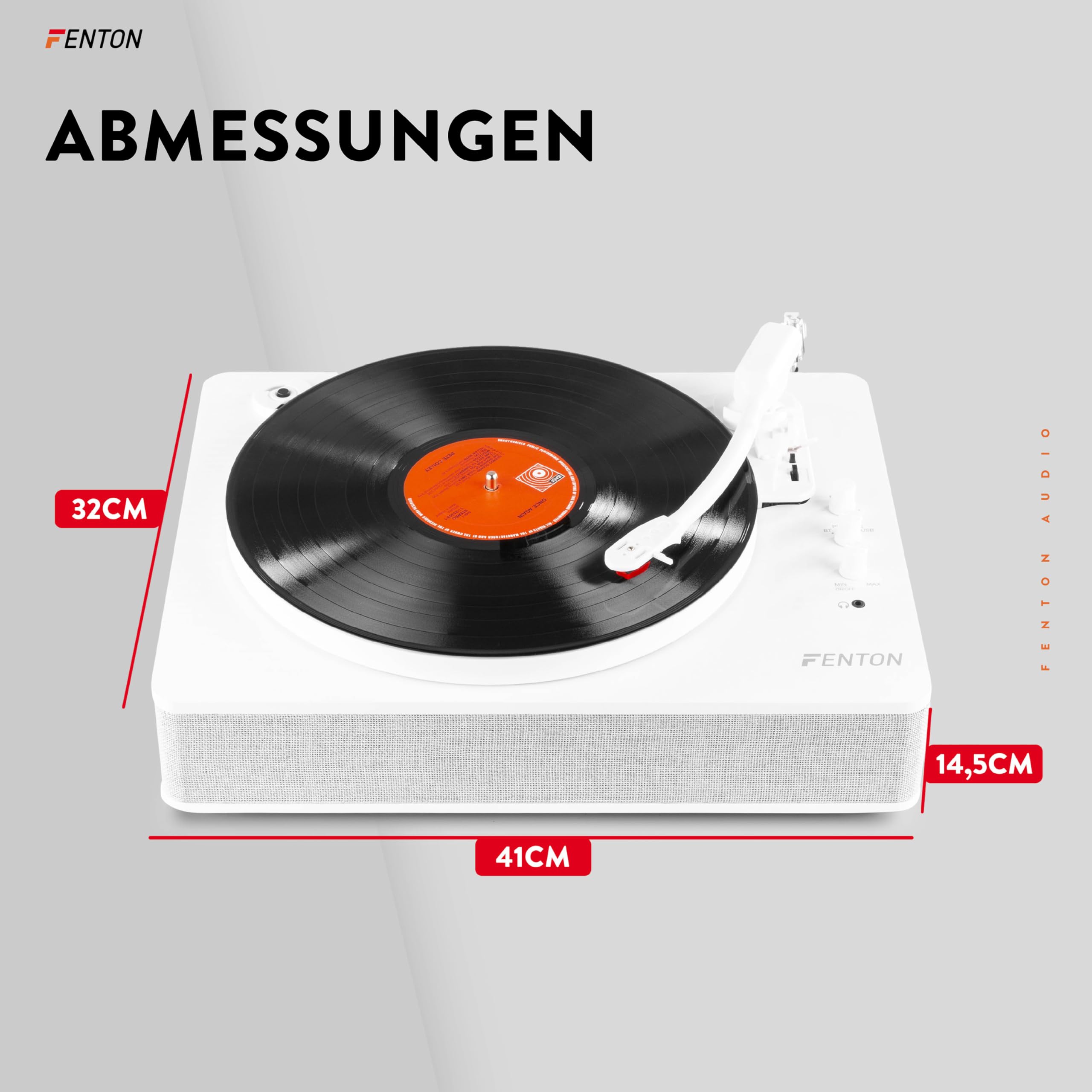 Fenton RP162W Schallplattenspieler Bluetooth Plattenspieler mit Lautsprecher, Pitch Control, MP3, RCA, Auto-Stopp, Turntable Vinyl Player, Gramophone, Record Player Weiß
