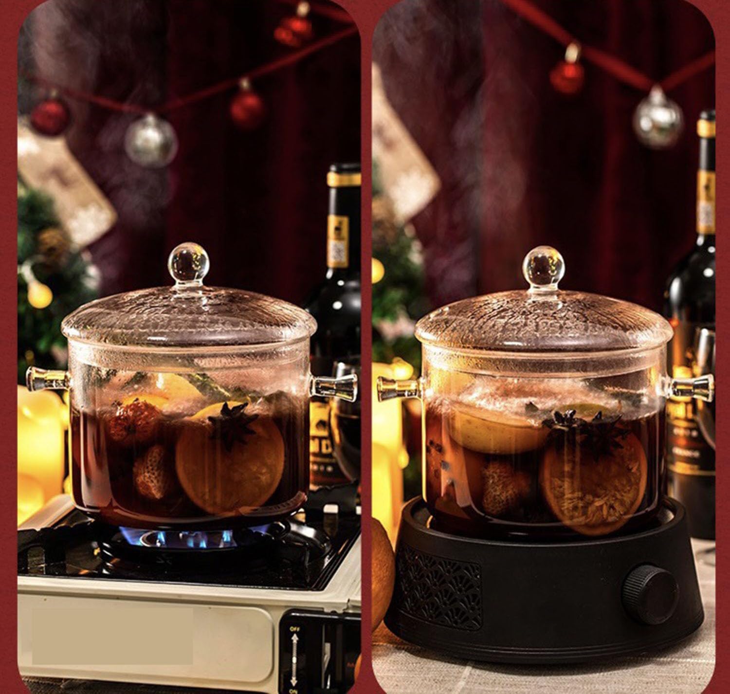 Glass Pots for Cooking with Lids, Clear Glass Saucepan, Lid Kitchen Stockpot, Thickened Stock Pot, Large Serving Bowl, Simmer Pot for Stove, 1900ml