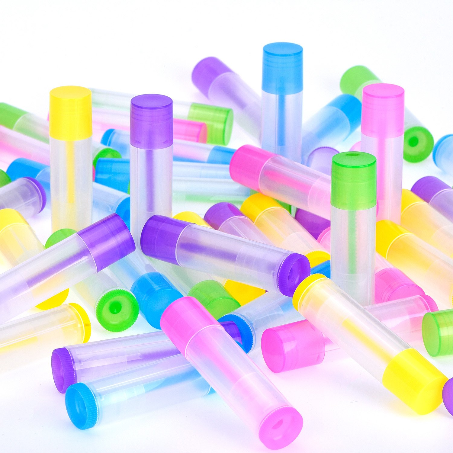 50 tubos transparentes de bálsamo labial vacíos con parte inferior giratoria y tapa superior, 3/16 onzas (0.2 fl oz) (multicolor) 3